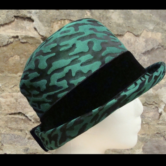 1950\'s 1960\'s SATEEN JACQUARD HAT vintage green black main image 5